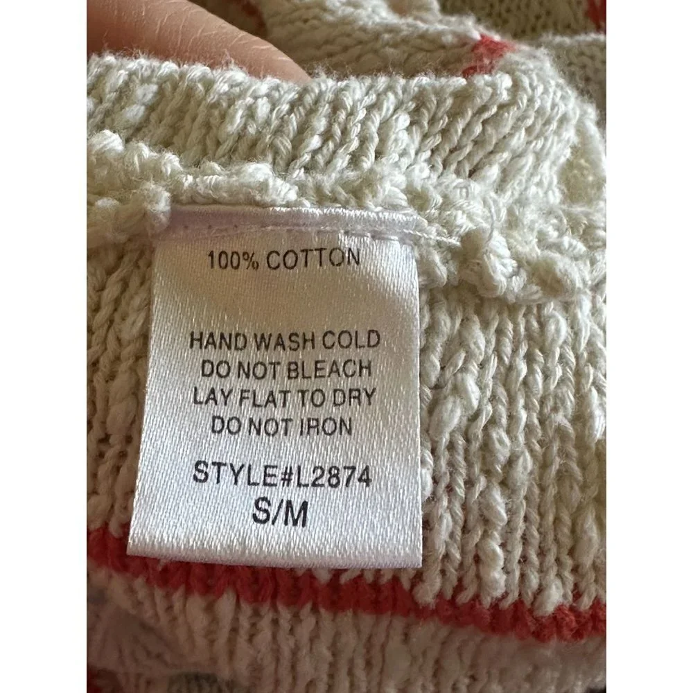 Women's cotton knit ivory stripe fringe boho duster cover up size s/m - Picture 5 of 9